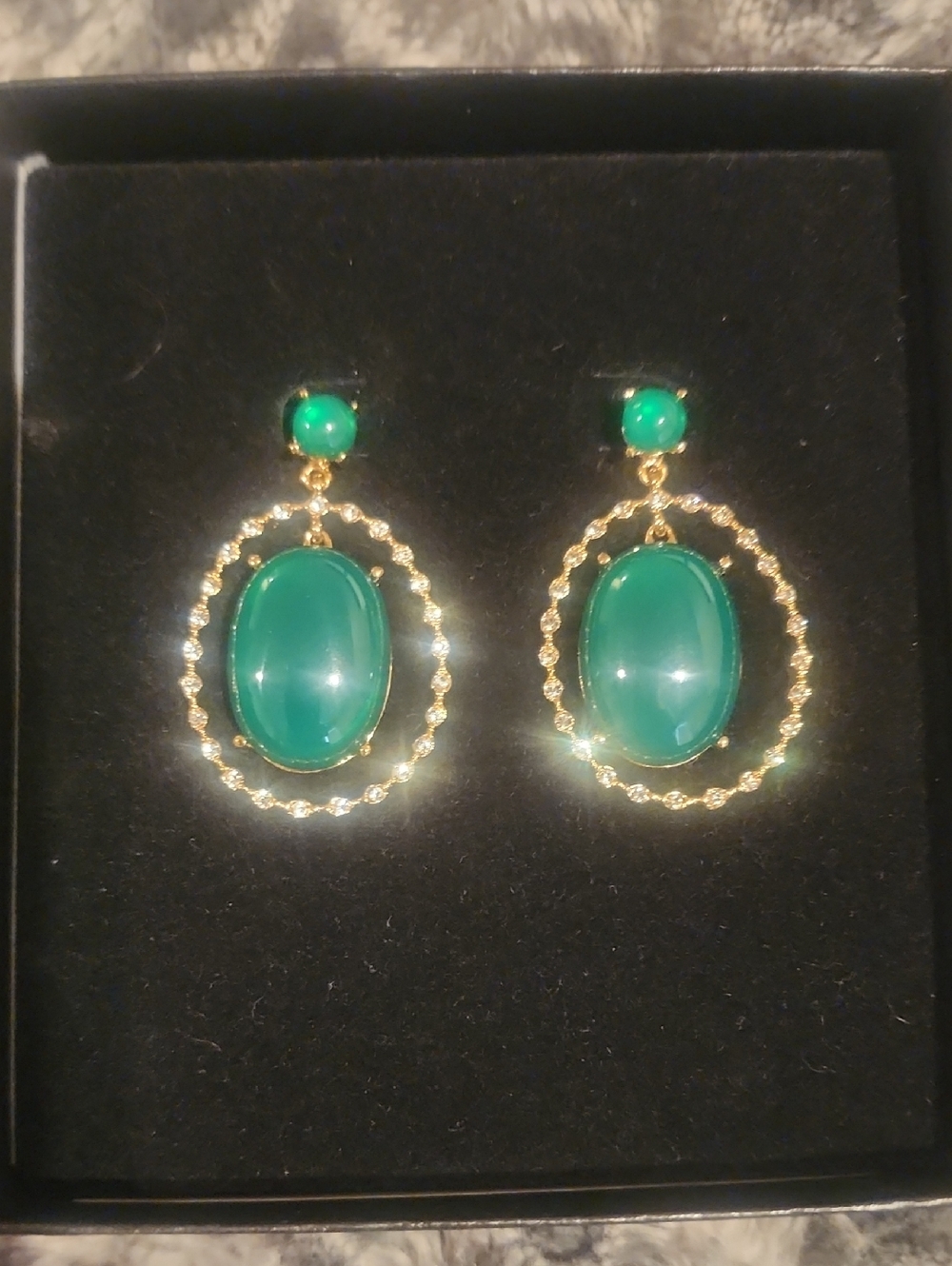 NWT Rachel Zoe Emerald Green Clear Stones Goldtone Earrings